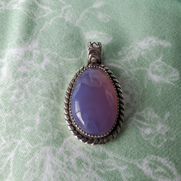 Holly blue agate gemstone one of a kind custom pendant sterling silver - Picture 5 of 12